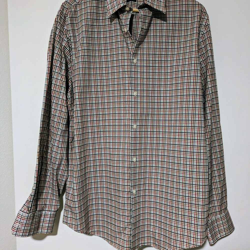 Perry Ellis Men's Red and Blue Plaid Button Down Shirt